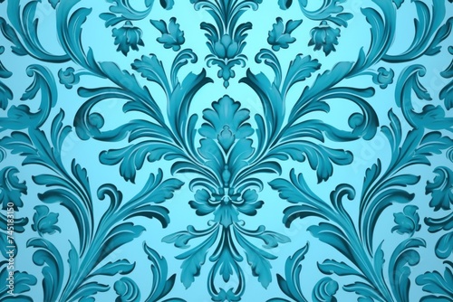 A Cyan wallpaper with ornate design  in the style of victorian  repeating pattern vector illustration