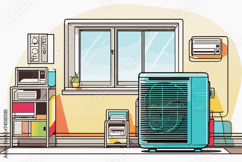 a  air conditioner vector illustration line art