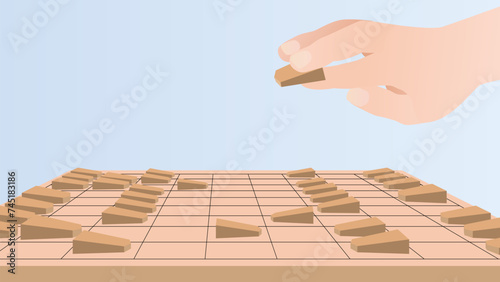 将棋盤と駒を打つ手のベクターイラスト