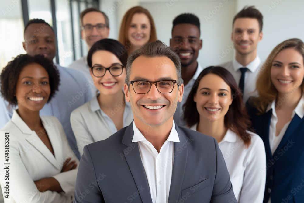 Confident Business Professionals Smiling Directly at Camera in Workplace Environment Confident Business Professionals Smiling Directly at Camera in Workplace Environment