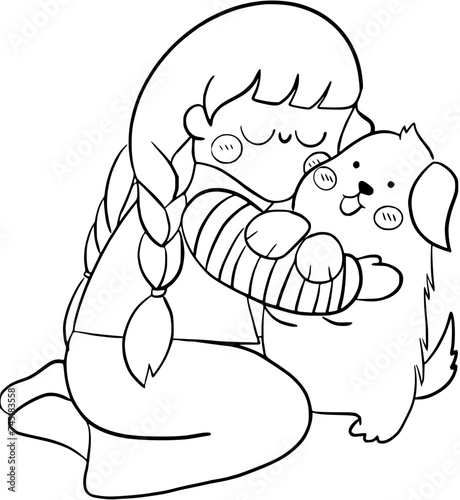 girl hug dog vector
