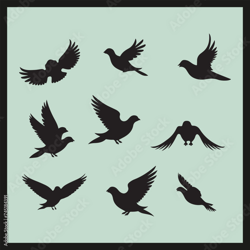 Dove black silhouette set vector  silhouettes of birds