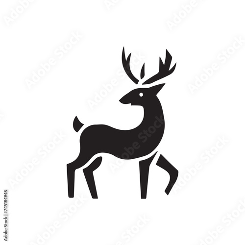 Graphic black silhouettes of wild deers – male, female and roe deer
