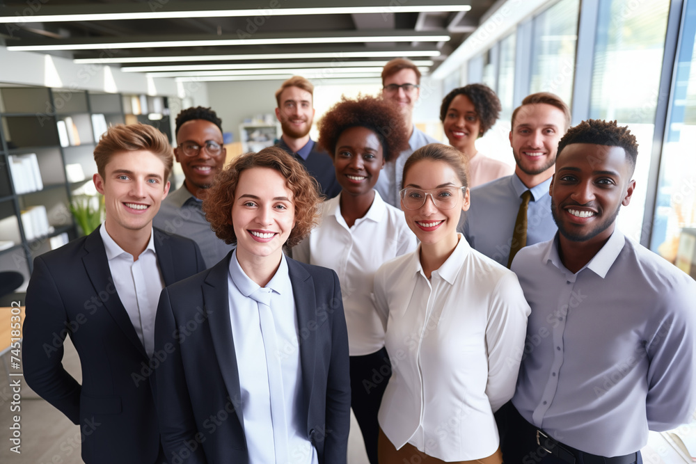Confident Business Professionals Smiling Directly at Camera in Workplace Environment Confident Business Professionals Smiling Directly at Camera in Workplace Environment