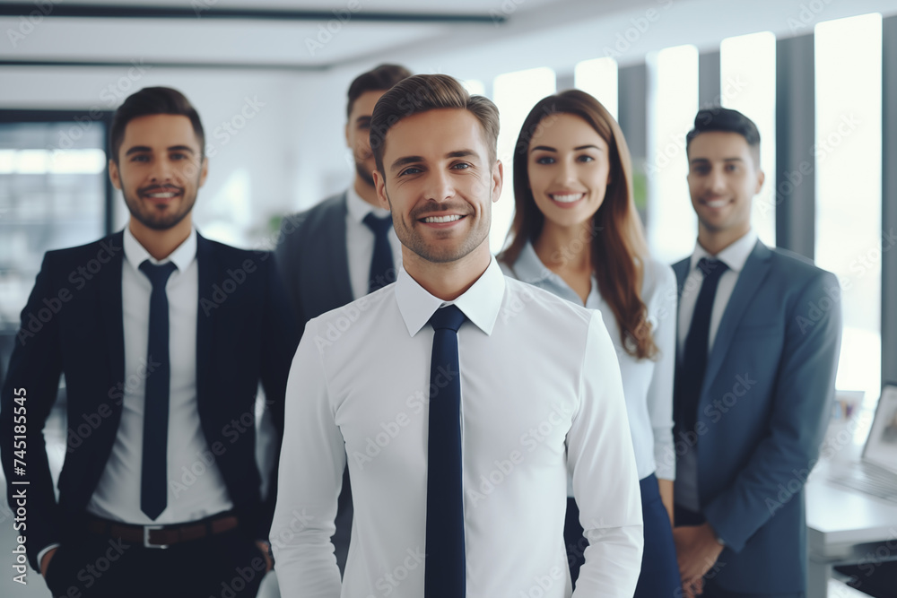 Confident Business Professionals Smiling Directly at Camera in Workplace Environment Confident Business Professionals Smiling Directly at Camera in Workplace Environment