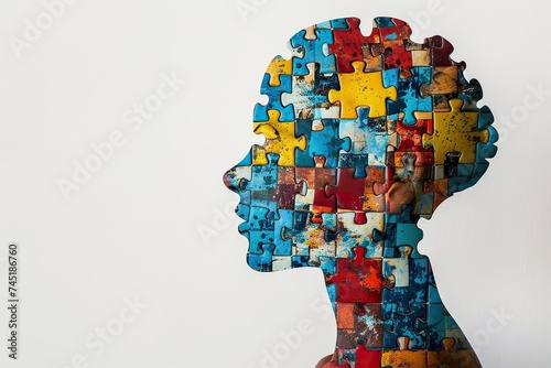 human profile filled with jigsaw puzzles. World autism awareness day