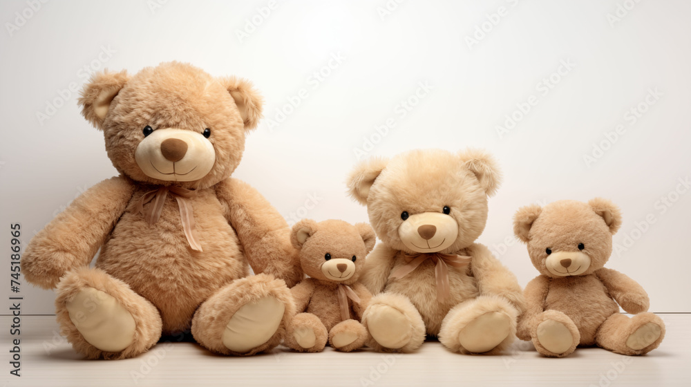 Group of brown teddy bears sitting together. Generative AI Group of brown teddy bears sitting together. Generative AI