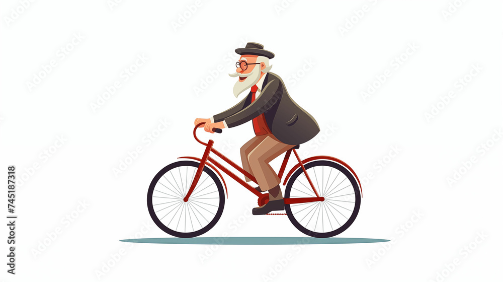 Bearded old man riding bike with glasses. Generative AI Bearded old man riding bike with glasses. Generative AI