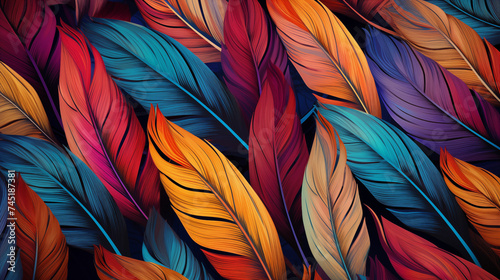 Vibrant assortment of feathers on white background. Generative AI © MikeLegend