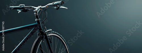 Minimalistic bike web banner template with empty space for text. Elegant black bicycle icon isolated on light backdrop. Ideal for biking blog, healthy lifestyle article or fitness club advertising
