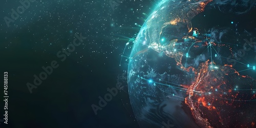 Digital world globe  concept of global network and connectivity on Earth  high speed data transfer and cyber technology  information exchange and international telecommunication 