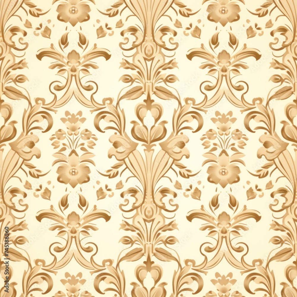 A Tan wallpaper with ornate design, in the style of victorian, repeating pattern vector illustration