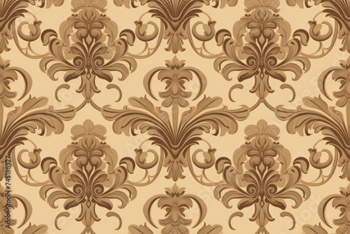 A Tan wallpaper with ornate design  in the style of victorian  repeating pattern vector illustration