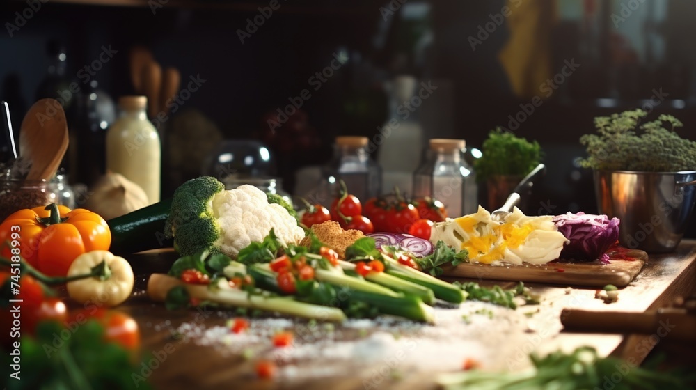A variety of fresh vegetables neatly arranged on a wooden cutting board. Perfect for healthy food concepts A variety of fresh vegetables neatly arranged on a wooden cutting board. Perfect for healthy food concepts