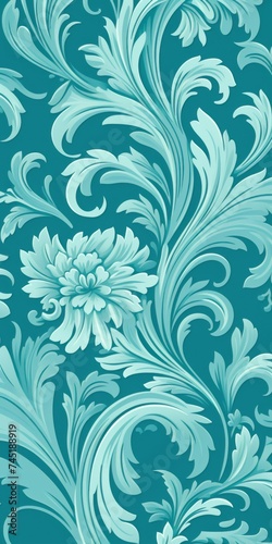 A Turquoise wallpaper with ornate design, in the style of victorian, repeating pattern vector illustration © Michael