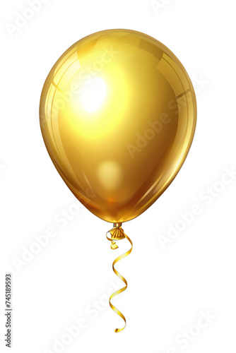 Golden balloon and gold ribbons isolated on transparent background. birthday balloon for card, party, design, flyer, poster, decor, banner, web, advertising