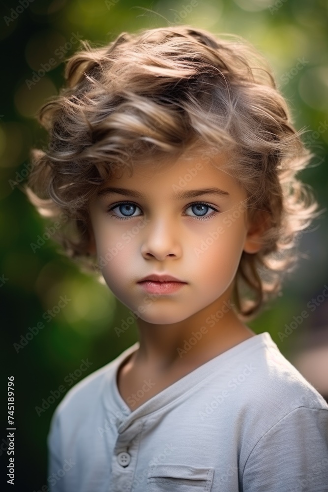 Adorable little boy with striking blue eyes, perfect for children's fashion or lifestyle designs