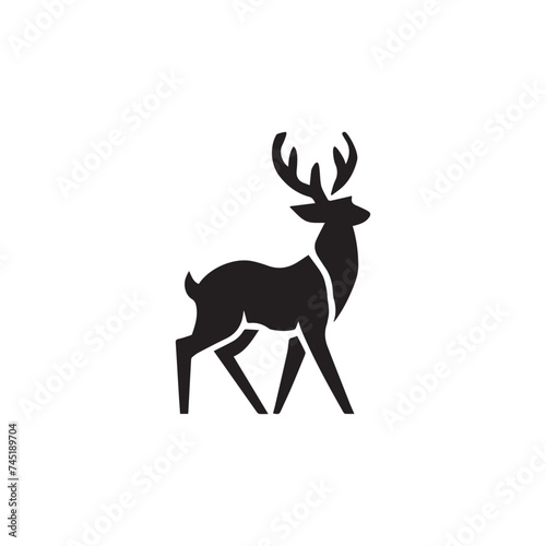 Graphic black silhouettes of wild deers – male, female and roe deer
