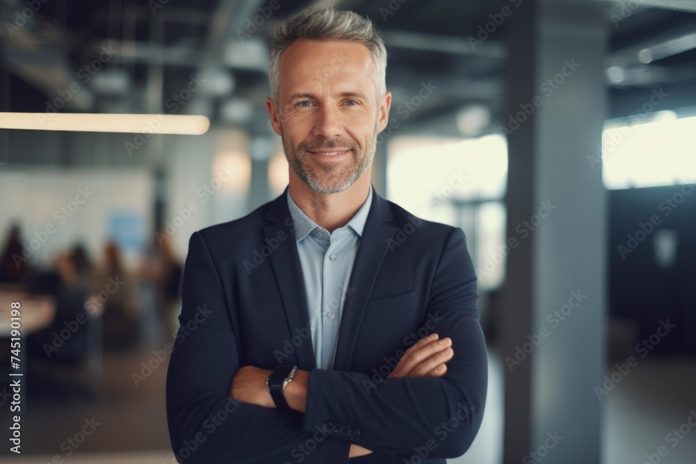A man in a suit standing confidently with his arms crossed. Suitable for business and professional concepts A man in a suit standing confidently with his arms crossed. Suitable for business and professional concepts
