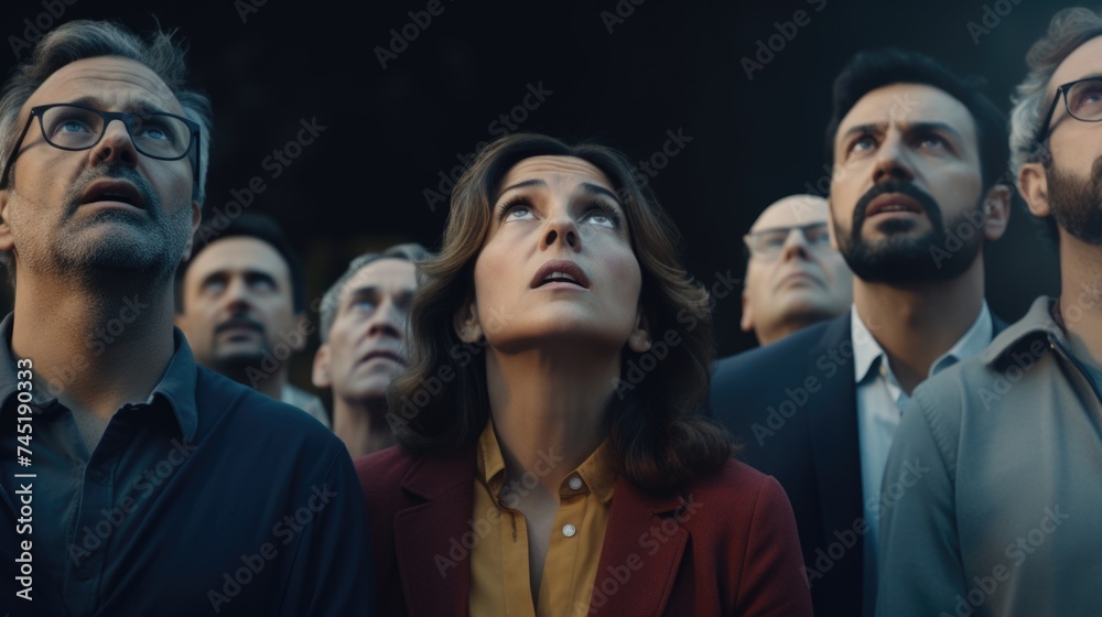 A group of people staring up at something. Suitable for various concepts and ideas A group of people staring up at something. Suitable for various concepts and ideas