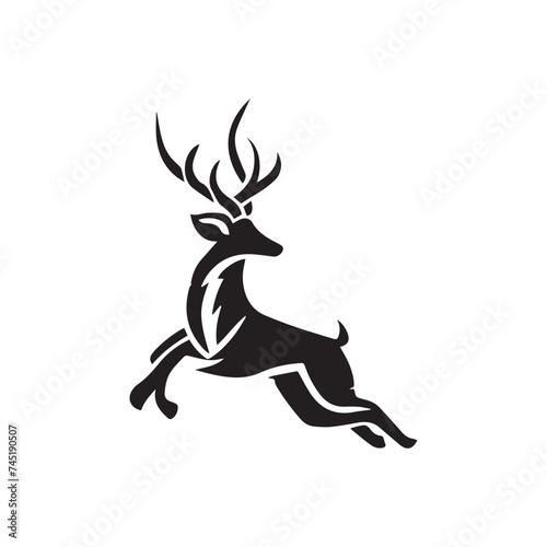 Graphic black silhouettes of wild deers – male, female and roe deer
