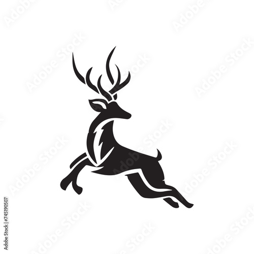 Graphic black silhouettes of wild deers – male, female and roe deer 