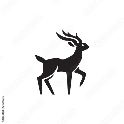Graphic black silhouettes of wild deers – male, female and roe deer
