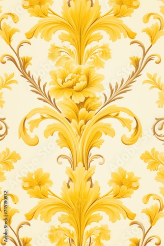 A Yellow wallpaper with ornate design, in the style of victorian, repeating pattern vector illustration
