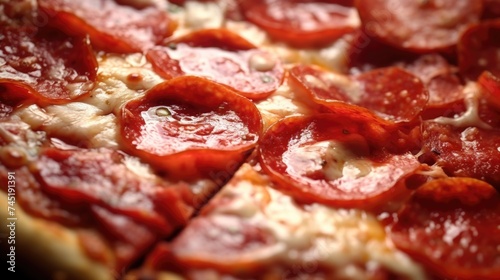 A delicious pepperoni pizza on a table. Perfect for food blogs