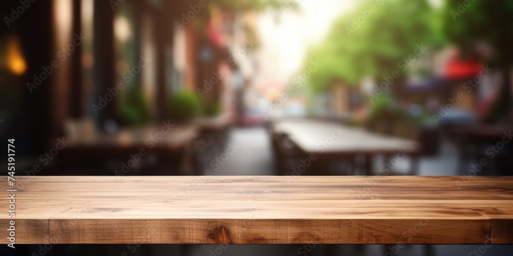 A simple wooden table with a blurred background, perfect for adding text or graphics. Ideal for product displays A simple wooden table with a blurred background, perfect for adding text or graphics. Ideal for product displays