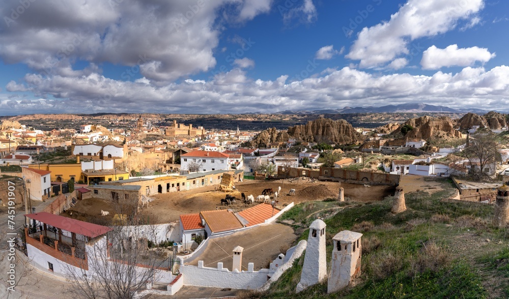 panorama view of the troglodyte houses in the Barrio de Santiago of Guadix