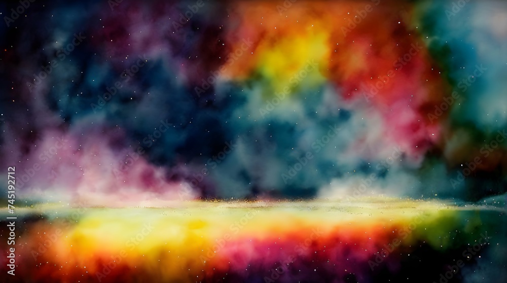 Abstract Space, Blurred Multicolored Paints, Starry Sky. Background, Backdrop