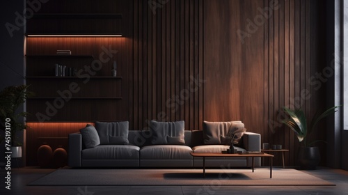 Comfortable living room with modern furniture, perfect for home decor websites © Fotograf