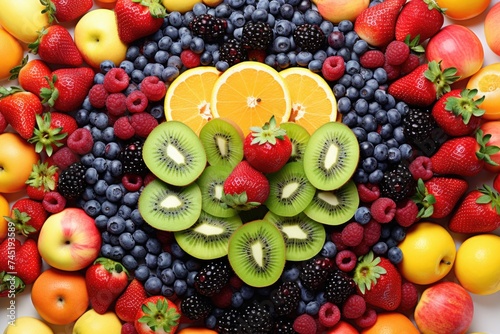 A variety of fresh fruits arranged in a circle. Ideal for healthy eating concepts