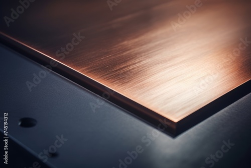 Detailed view of a metal surface on a table  suitable for industrial or technology concepts