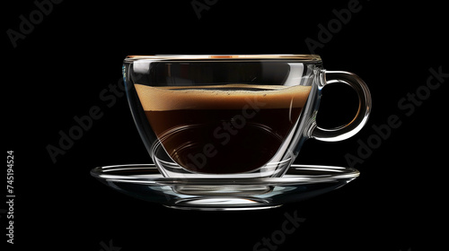 Cup of coffee on a black background close-up. 