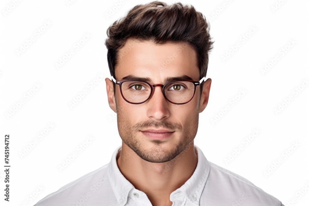 A man wearing glasses and a white shirt. Suitable for business or casual concepts A man wearing glasses and a white shirt. Suitable for business or casual concepts
