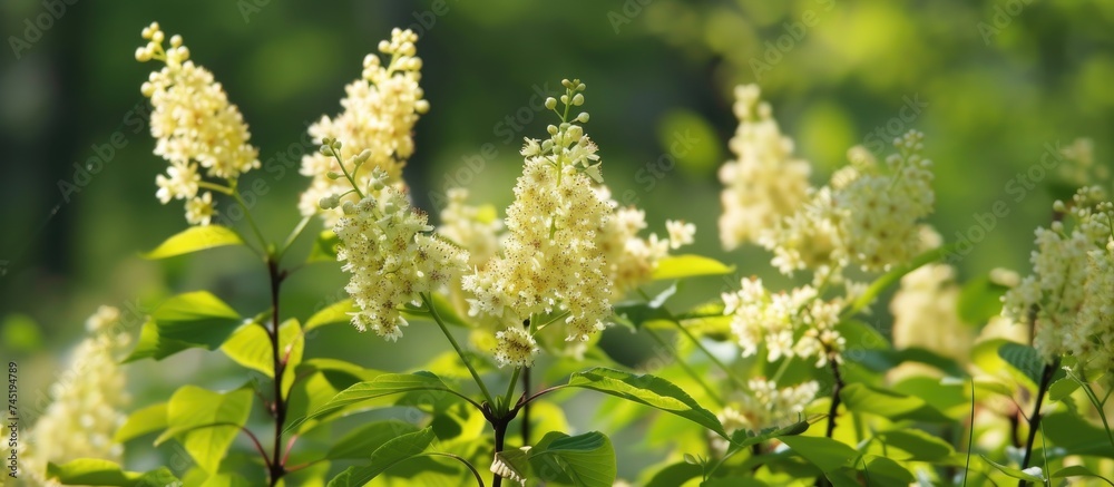 A cluster of flowering Cornus mas branches scattered across lush green grass in their natural habitat in early spring. The bright yellow flowers contrast beautifully against the vibrant greenery of A cluster of flowering Cornus mas branches scattered across lush green grass in their natural habitat in early spring. The bright yellow flowers contrast beautifully against the vibrant greenery of