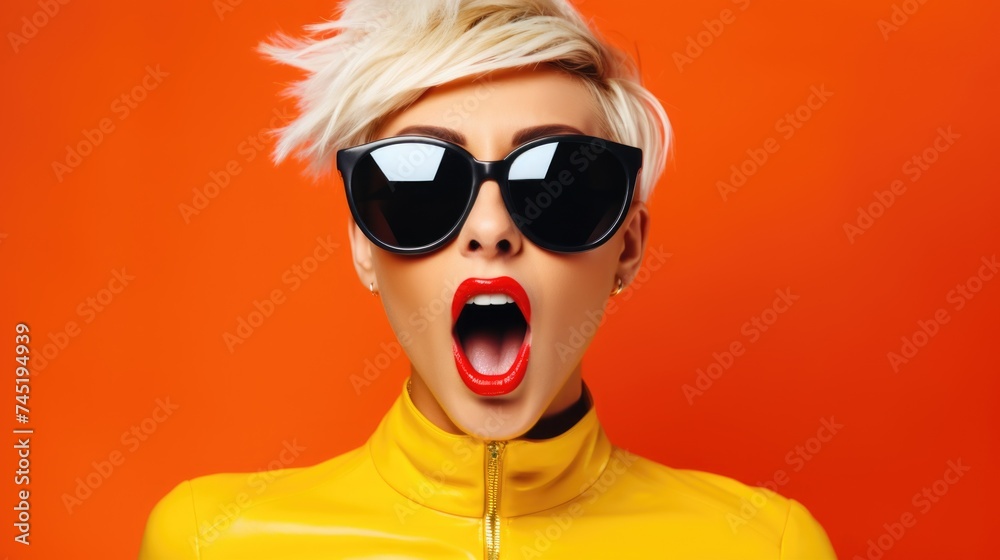 Stylish woman in yellow jacket and sunglasses, perfect for fashion or travel concept