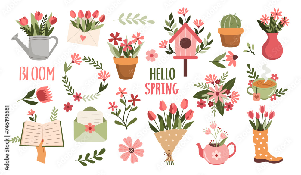 Floral spring vector set