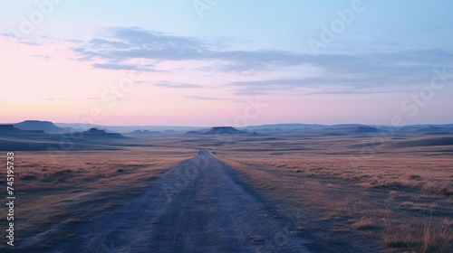 A scenic dirt road in a vast field. Suitable for nature or rural concepts