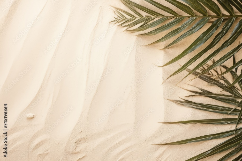 sand and palm leaves top view copy space sand and palm leaves top view copy space
