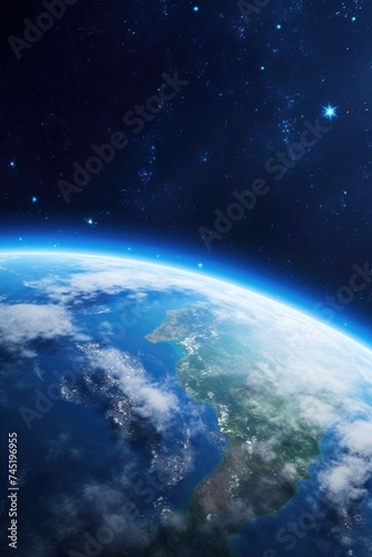 Earth seen from outer space with stars in the background. Suitable for astronomy or space exploration concepts
