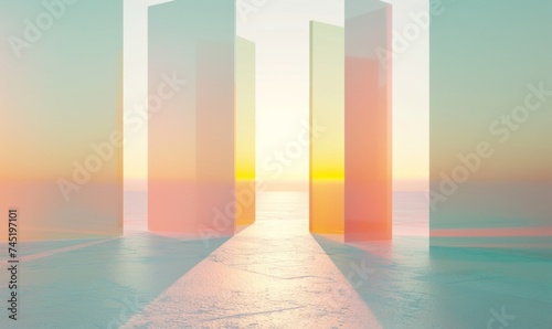 Digital Generated Multicolored Rectangular Portal Gateway with a Gradient Background Representing a Metaverse Concept