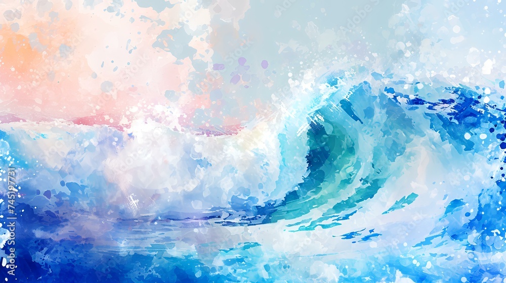 Naklejka premium Watercolor sea wave background. Digital art painting. Vector illustration.
