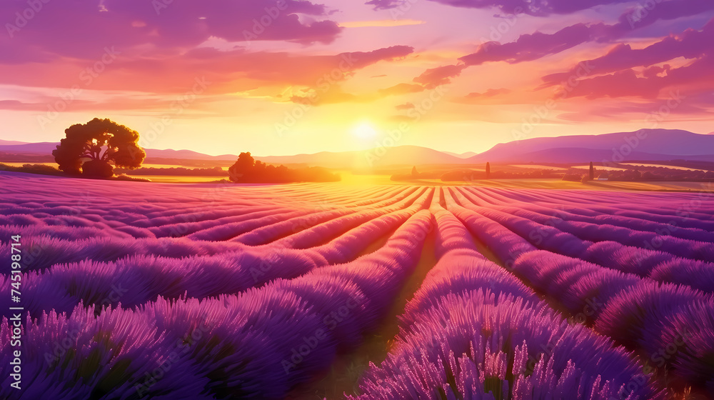 Panoramic view of lavender fields in bloom Panoramic view of lavender fields in bloom
