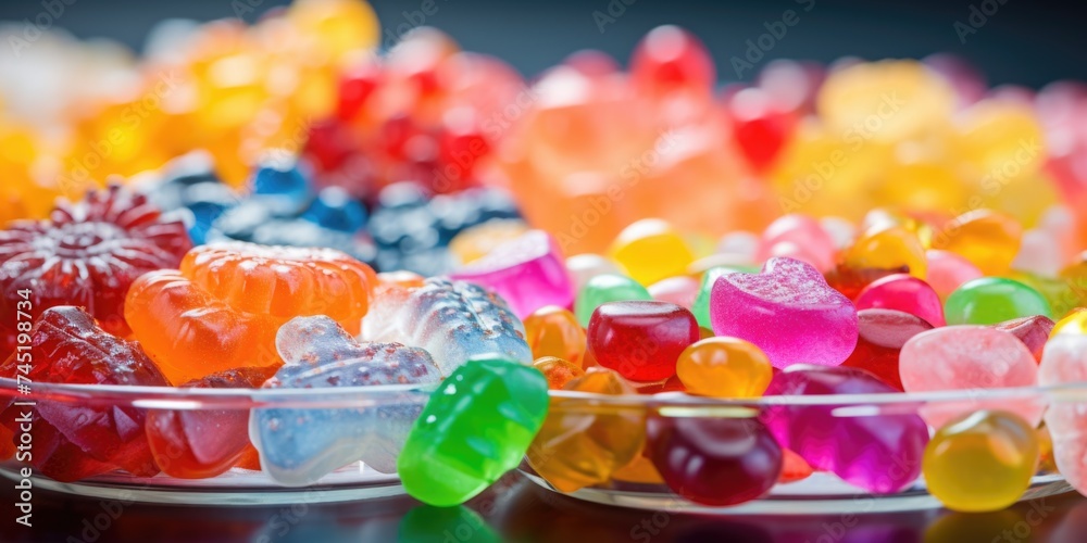 Colorful gummy bears in a bowl on a table. Suitable for food and sweets concepts Colorful gummy bears in a bowl on a table. Suitable for food and sweets concepts