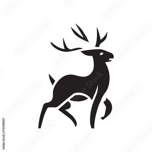 Graphic black silhouettes of wild deers     male  female and roe deer 