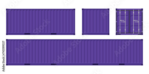 Purple shipping cargo container for transportation. Vector illustration in flat style. Isolated on white background.	

