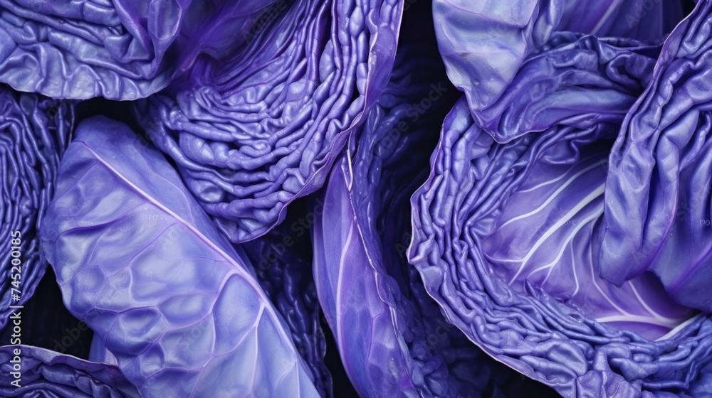 Fototapeta premium Detailed close up of a bunch of purple cabbage, perfect for food and nutrition concepts